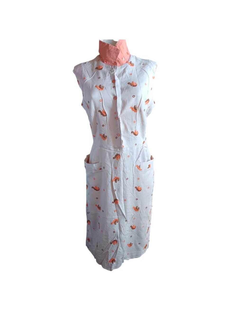True Vintage Dress 20.5 1950's Sleeveless Embroidered Beige Orange Dress Rayon